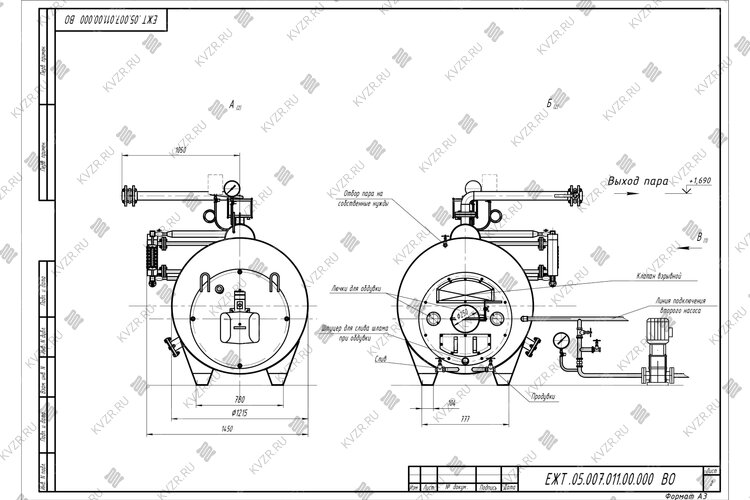 Чертеж парового котла КП 500 на отработанном масле